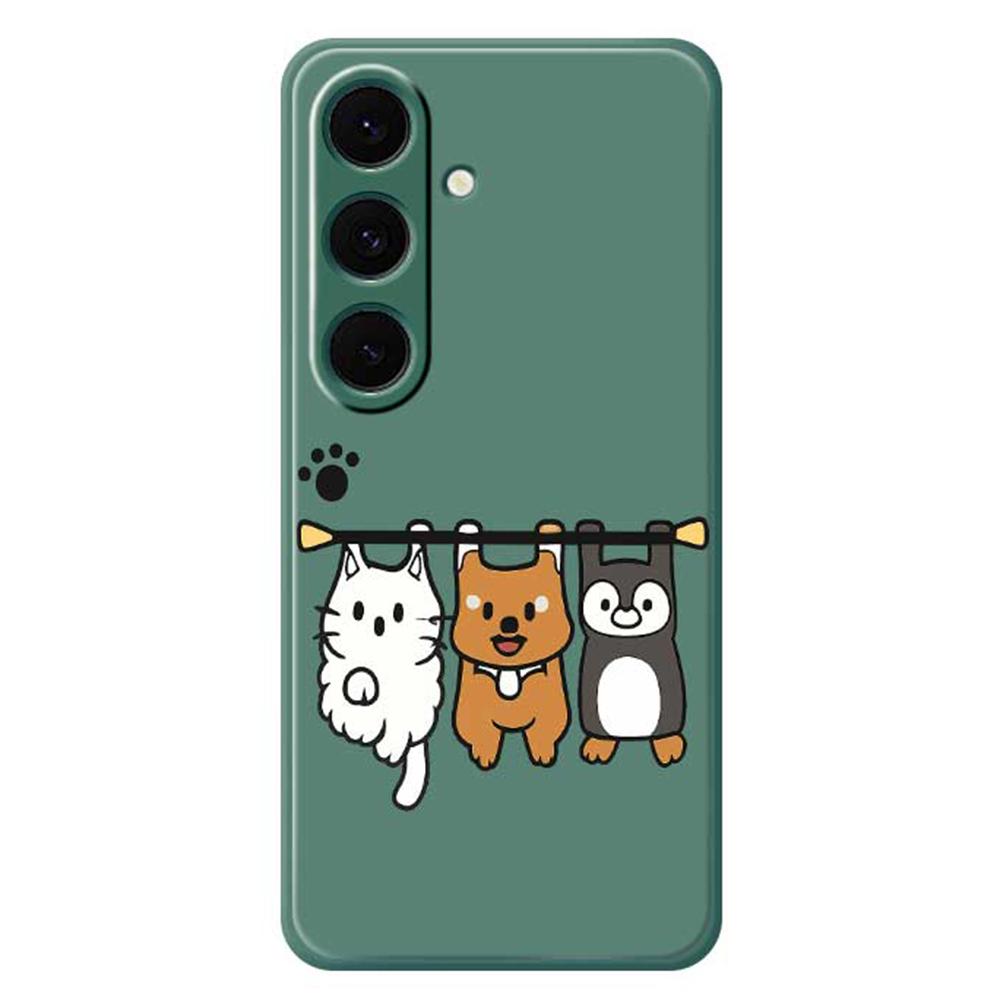 Für Samsung Galaxy S24 FE Hülle Drei Tierpuppen Musterdruck Gerade Kante TPU Handy-Rückseite