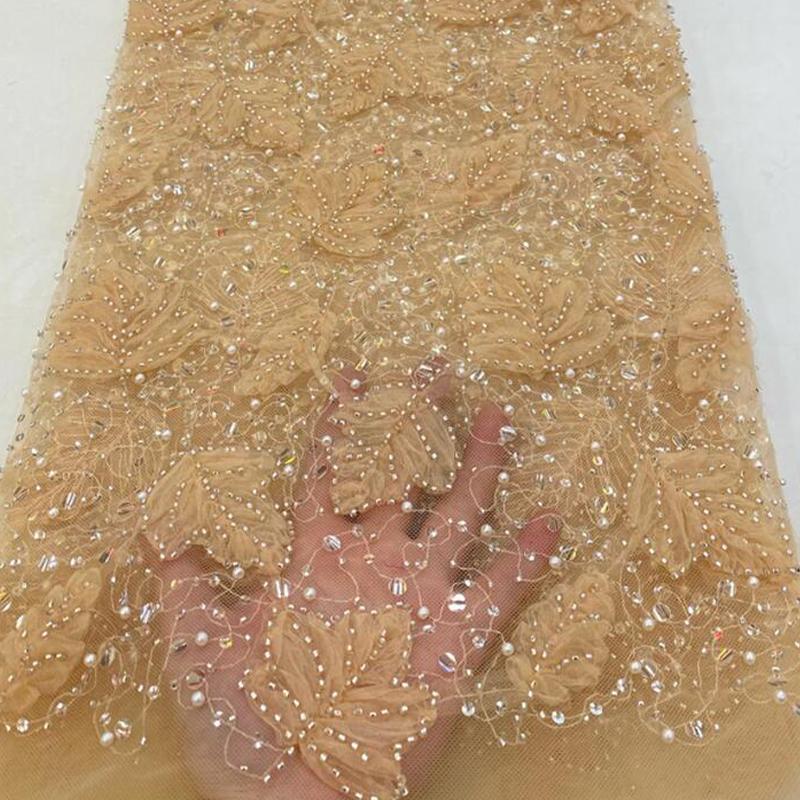 High Quality African Tube Beaded Sequin Lace Fabric Sequin Embroidery French Tulle Lace Nigerian Wedding Dress Cheongsam Fabric