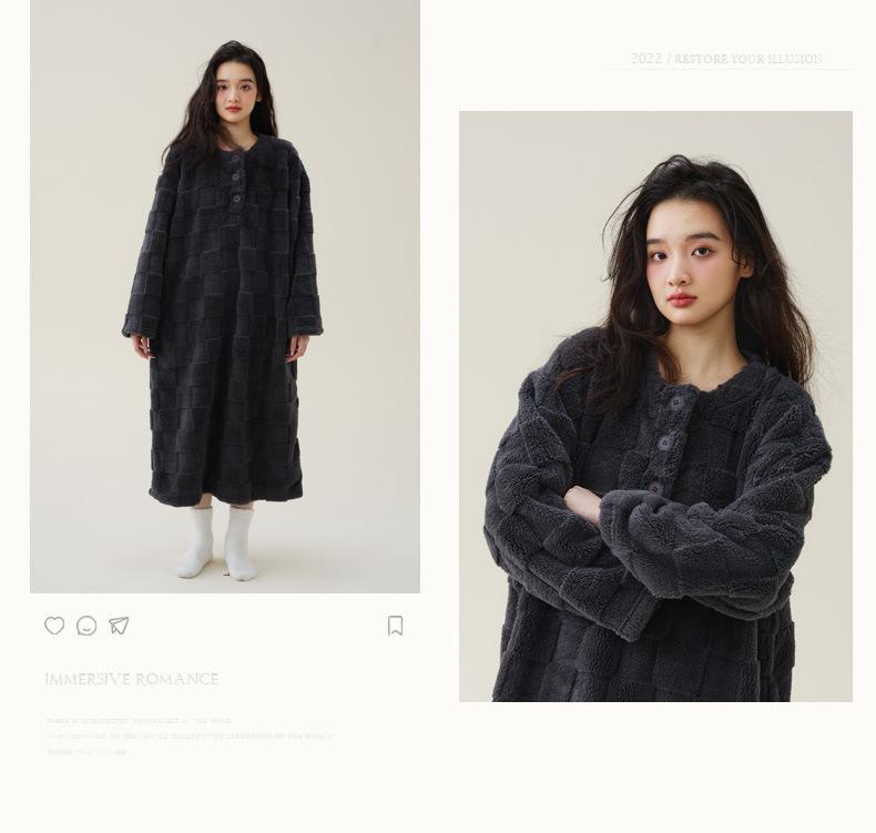 Robe de Banho Felpuda Feminina: Veludo Espesso, Quente para Outono & Inverno