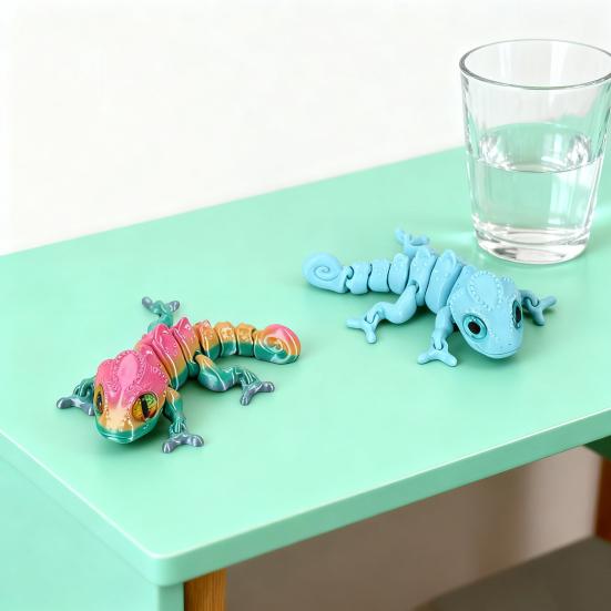3D Printed Chameleon Articulated Lizard Model with Movable Joints Flexible Chameleon Fidget Toy for Stress Relief Home Office Desk Decoration