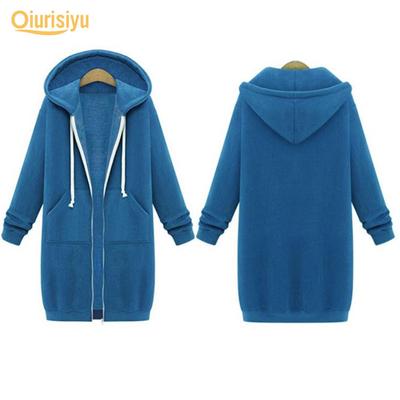 Plus Size Casual Thicken Hooded Women Zip Up Long Sweater
