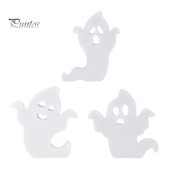 Modern Farmhouse Halloween Accents Cute Ghost Wooden Table Sign, Spooky White Standing Handmade Craft Block Sign for Holiday Tiered Tray Centerpiece,