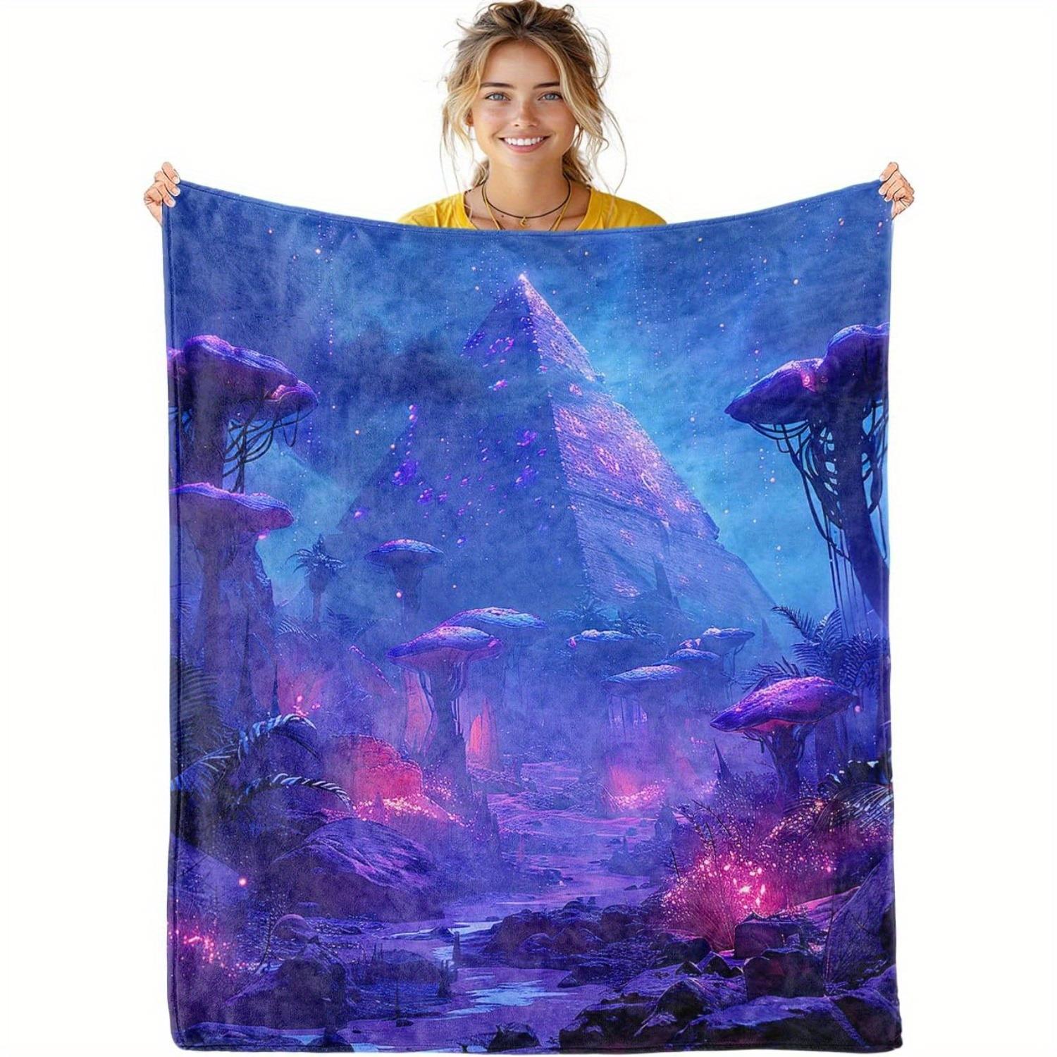 1pc Enchanted Forest Mushroom Blanket Heavyweight Soft Polyester Flannel, Glowing Fairy Lights & Bioluminescent Mushroo 130x150cm51x59in