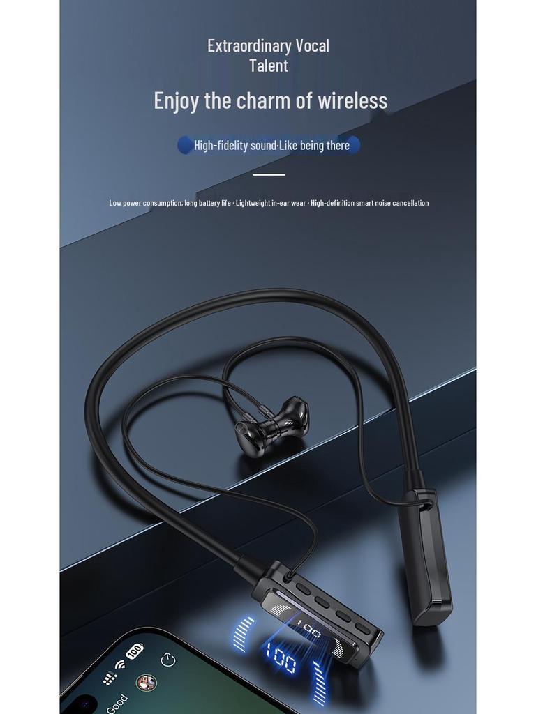 New Wireless Hanging Neck Earphones with Digital Display, Long Battery Life, and Sports Design for K Song
