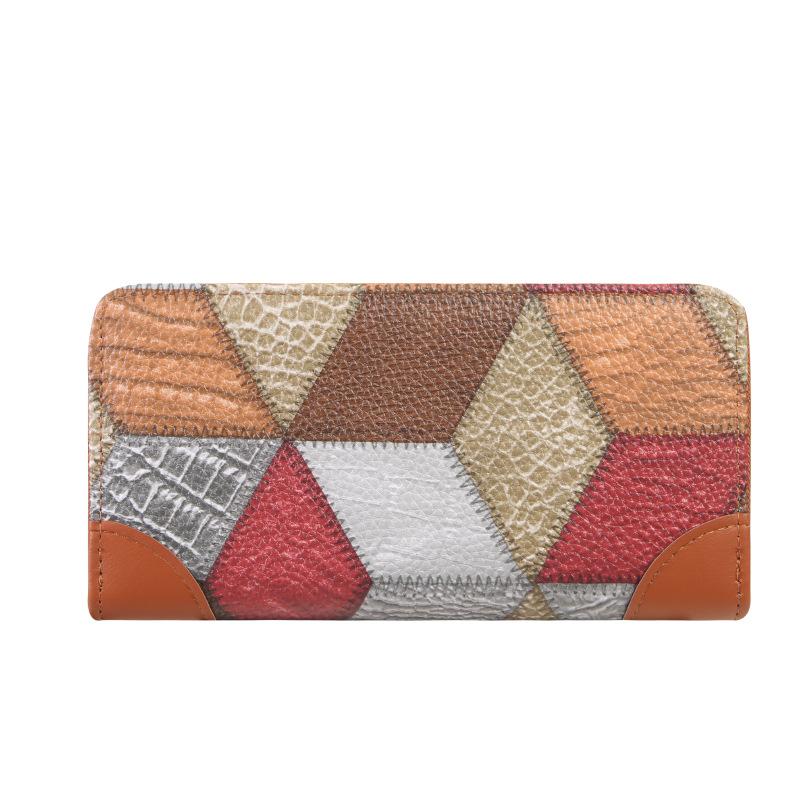 Women's Bag Printed Grid Contrasting Color Medium Long Wallet Large Capacity Coin Purse
