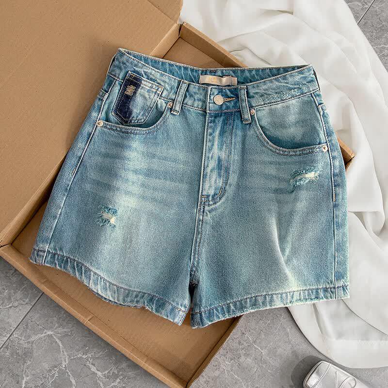 Women's High-Waist Washed Wide-Leg Denim Shorts