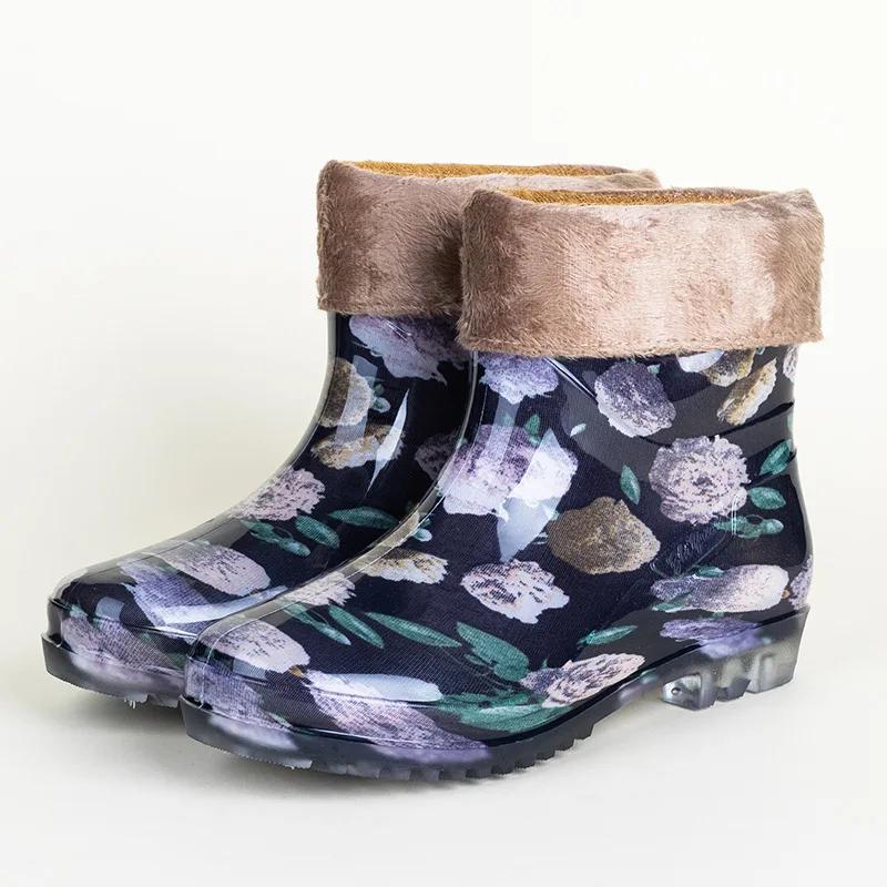 

Модные женские дождевые туфли в черный горошек, водонепроницаемые и нескользящие, резиновые рабочие туфли для кухни, ПВХ короткие сапоги, летняя обувь 41