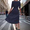 Amazon Independent Station Foreign Trade New European and American Summer Women's Clothing Cross-border Waist V-Neck Solid Color Dress Women