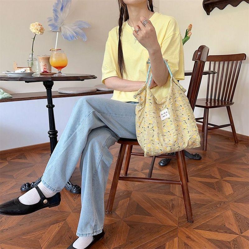 Tote Bag Sozakka Floral Bag Simple Canvas Commute Flower Handbag Shopping Bag Underarm Bag Single Shoulder Bag Unisex