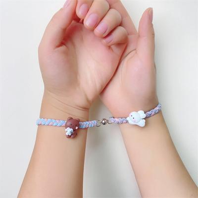 1 pár gumiček do vlasů s přívěskem kreslené panenky, pletené, magnetické přísavky, gumičky do vlasů, nejlepší přítel
