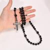 Mprainbow Mens Cross Rosary Necklaces, Hematite Pendant with 70cm Black Beaded  Long Chain, Religious Faith Prayer Jewelry
