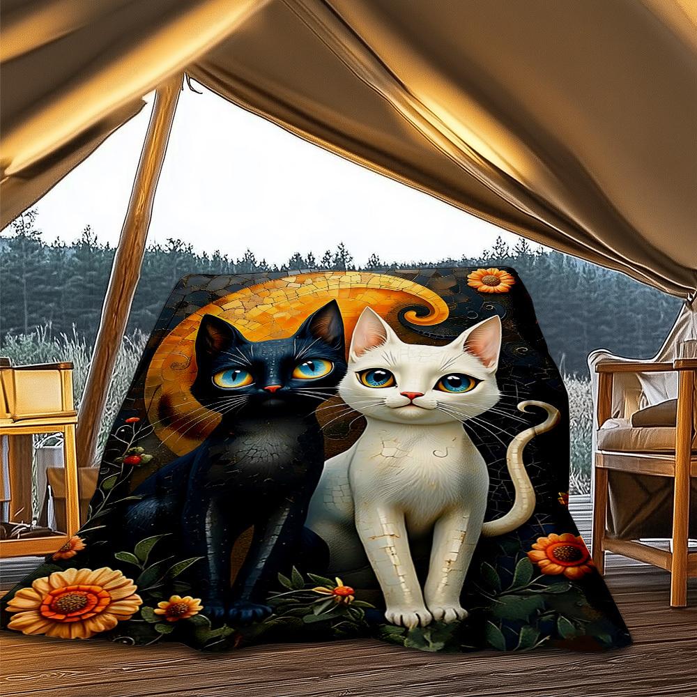 1pc Cat Artwork Outdoor Flannel Blanket , Machine Washable Perfect Gift for Birthday , Holiday Travel Accessory , Durable Material