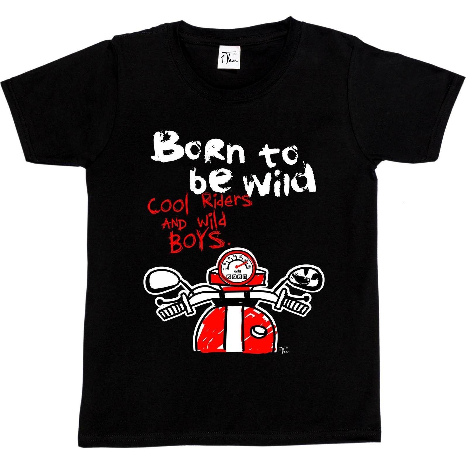 1Tee Kids Boys Born to be Wild Biker T-Shirt S