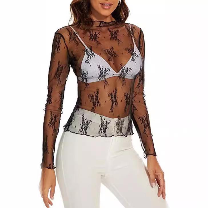 

Women s Long-Sleeve Slim-Fit Lace Sunscreen Pullover M