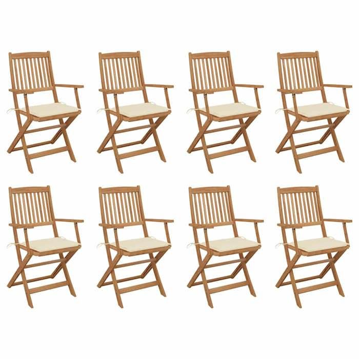 Chaises de jardin - MAISON EXCLUSIVE - Lot de 8 - Bois d'acacia - Coussins inclus - Pliantes
