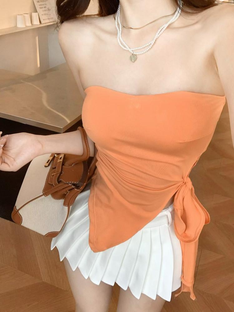 Sexy Strapless Irregular Strappy Vest with Chest Pads
