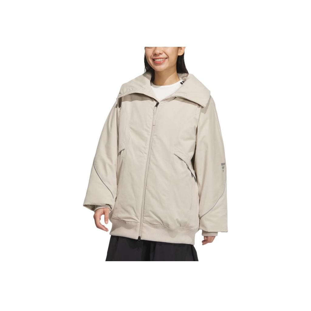 Adidas Outdoor Casual Sports Zip-Up Warm Cotton Jacket Women Jackets Light-Brown JM6198