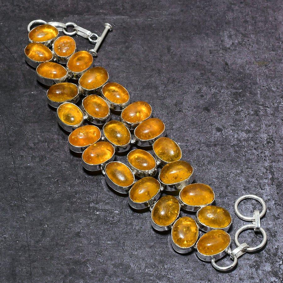 Bracelet Pierre Précieuse Ambre Baltique Fait Main Argent Sterling 925 7-8" i0J37