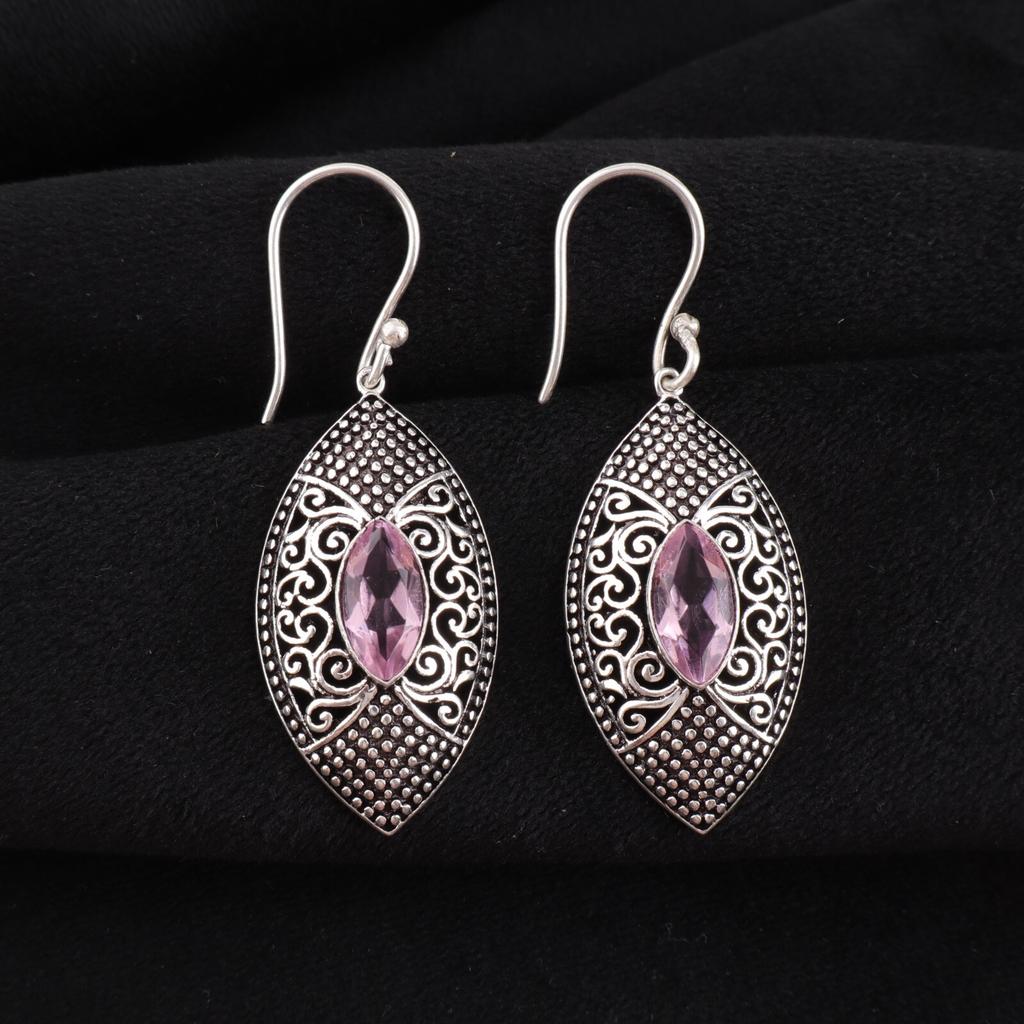 Rare Morganite Gemstone 925 Sterling Silver Jewelry Drop/Dangle Earrings 2.15" CE-20-4
