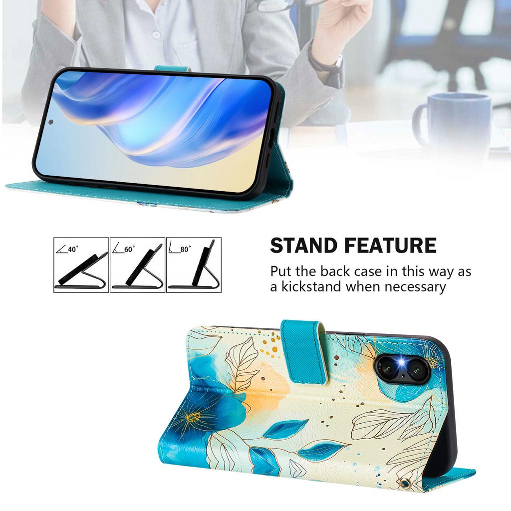 Blue Flower Luxury Painted Leather Case Wallet Book Style Cover for Sony Xperia 5 IV / 10 IV ,Xperia 1 V / 5 V / 10 V,Xperia 1 VI,5 VI,10 VI.