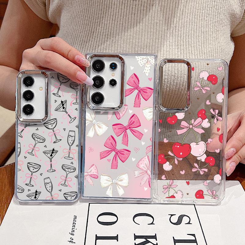 Colorful Bowknots Pattern Case For Samsung S26 S25 Ultra S24 FE S23 Plus S22 S21 A15 A16 A17 A35 A36 A37 A54 A55 A56 A57 5G Plating Lens Soft Cover