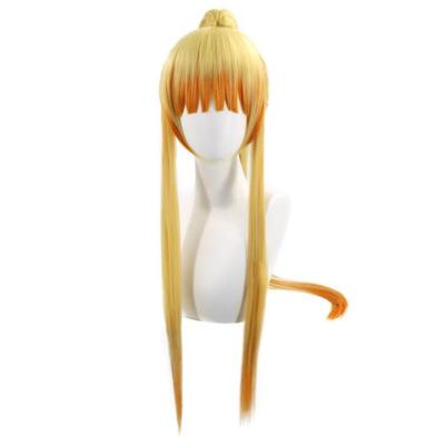 75cm Anime Demon Slayer Laranja Longo Cosplay Peruca Cabelo Sintético Festa de Halloween Perucas Cosplay Trajes Acessórios