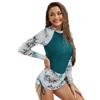 Surf Suit Long Sleeve Swimsuit Crew Neck Flat Angle Belly Cover Skinny Split Printed Sunscreen Wetsuit Swimsuit