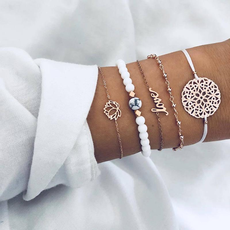 New Design Vintage Women Boho Bracelets Set Moon Shell Heart Tortoise Charm Beads Chains Bangle For Female Bohemian Jewelry