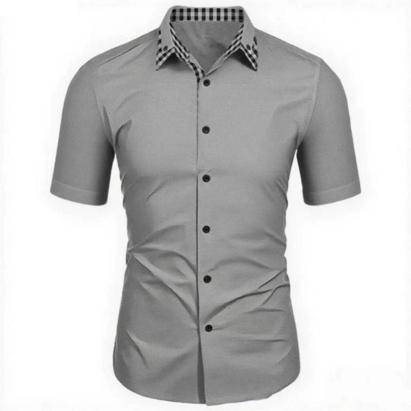 

Men s Red Short Sleeve Button Down Shirt With Plaid Collar S