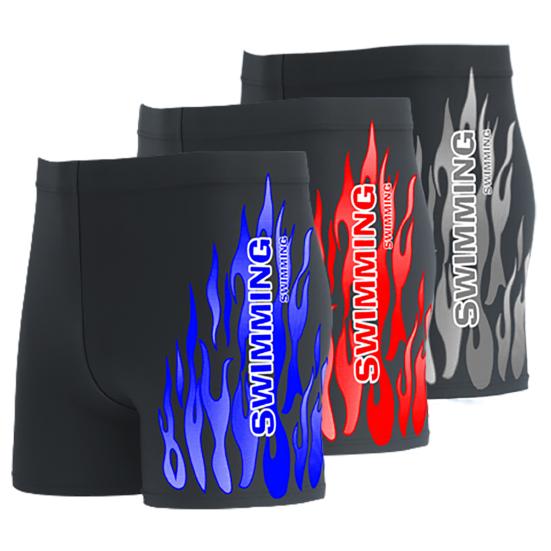 Inner Drawstring Mid-rise Swimming Trunks with Lining Elastic Waistband Breathable Men Flame Print Swim Shorts Beachwear