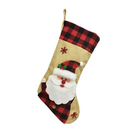 Christmas Stockings 18" Burlap Plaid Fireplace Hanging Stockings 3D Plush Santa Claus/Snowman/Reindeer Large Xmas Stockings for Holiday Party Decor