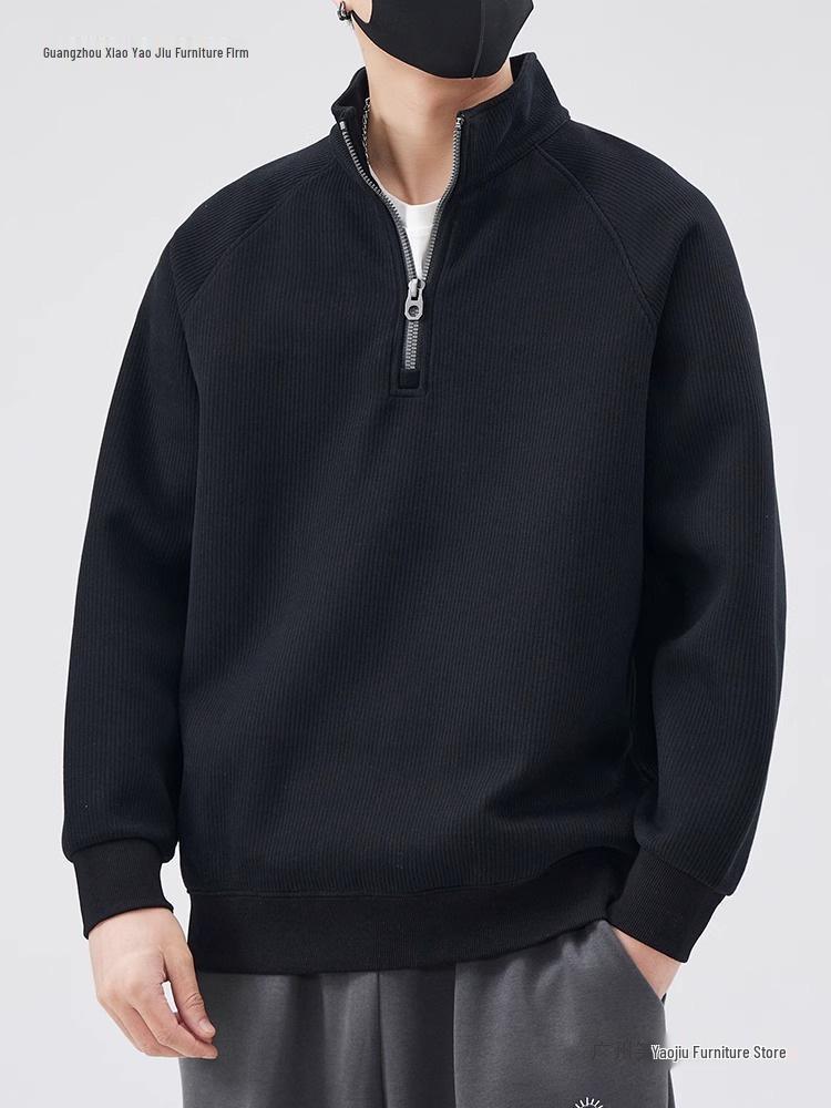 Men's Trendy Half-Zip Stand Collar Hoodie - Spring/Autumn Loose Fit Pullover