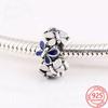 925 Sterling Silver Pendant Love Charm Pink Blue Butterfly Dancing Charm Fit Brand Bracelet Ladies Jewelry Gift
