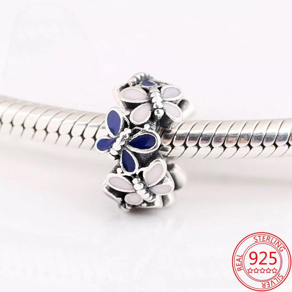 925 Sterling Silver Pendant Love Charm Pink Blue Butterfly Dancing Charm Fit Brand Bracelet Ladies Jewelry Gift