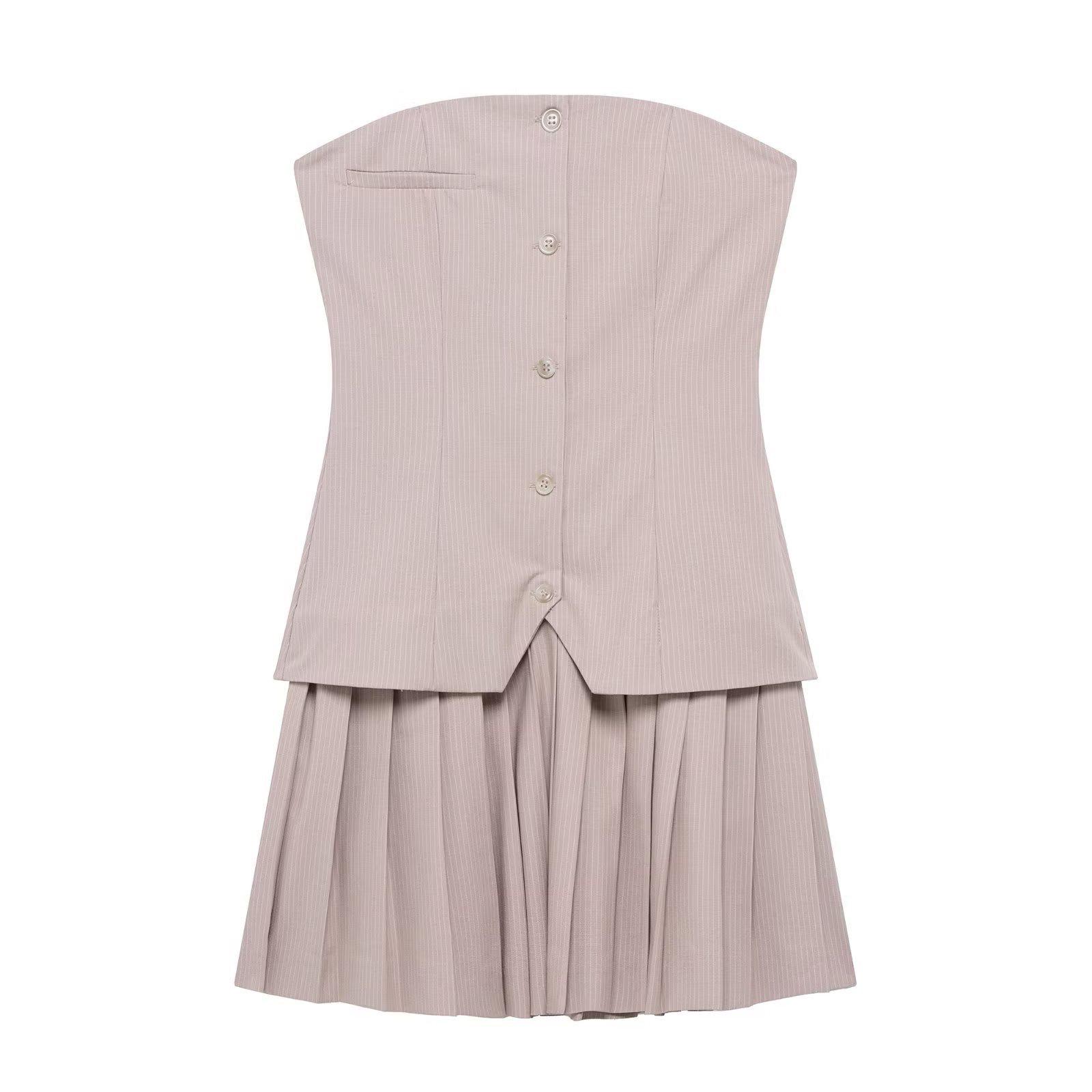 

TAOP&ZA Women s Spring/Summer Sleeveless Strapless Pleated Dress Extra Small