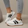 Women's Plus Size Round Toe Color Block Stripe Lace Up Casual Sneakers Autumn New Shoes
