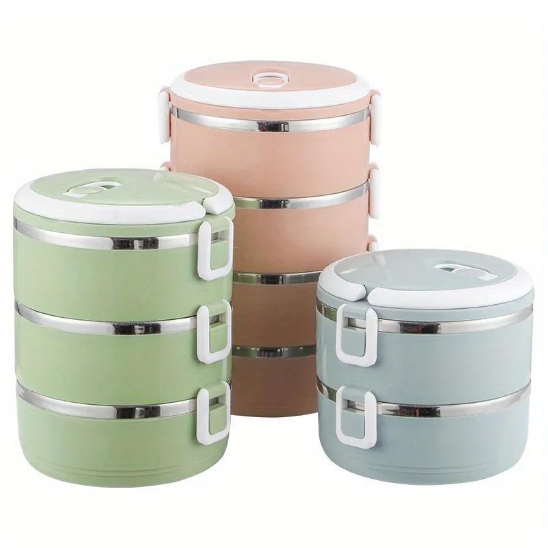 Simple Green Stainless Steel Multi-layer Lunch Box Suitable Office Worker Portable Insulated Dinner Box Large Capacity Rice Box