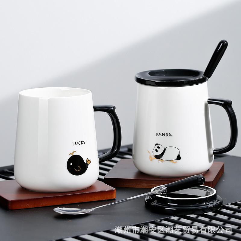 Ceramic Cup with Lid Spoon Creative Mug High Value Cup Souvenir Gift Box Office Coffee Water Cup