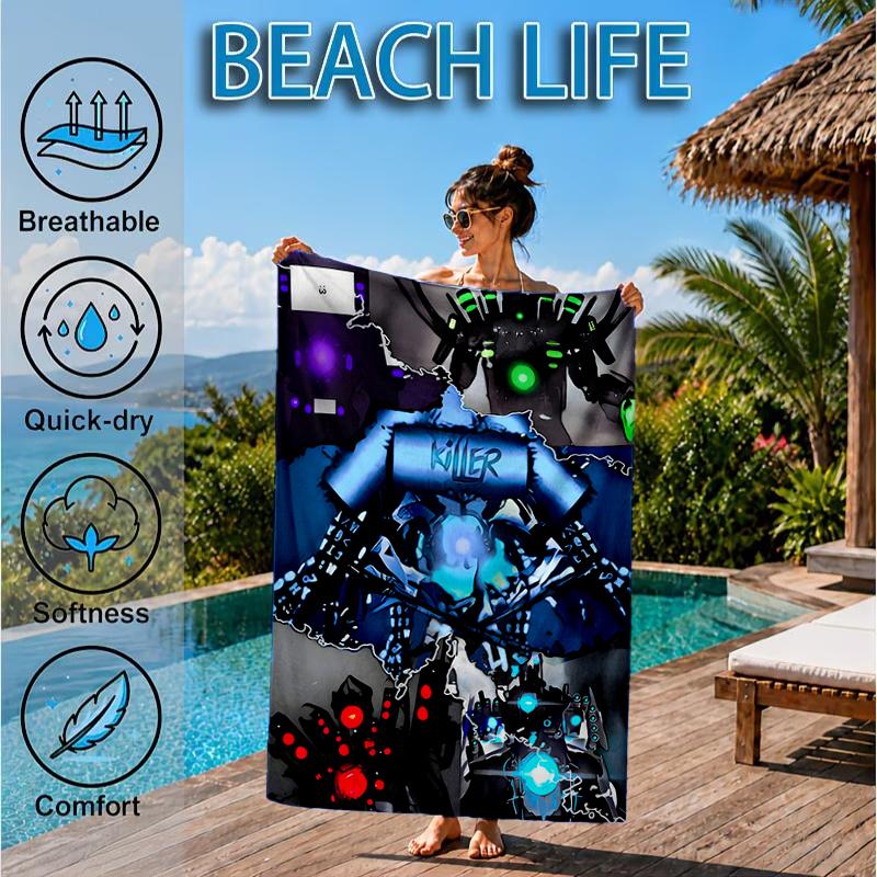 Robot Invasion Alert Beach Towel, Microfiber Beach Towel, Perfect For Pool, Beach, Travel, Home Decor Beach Party Fan Gifts