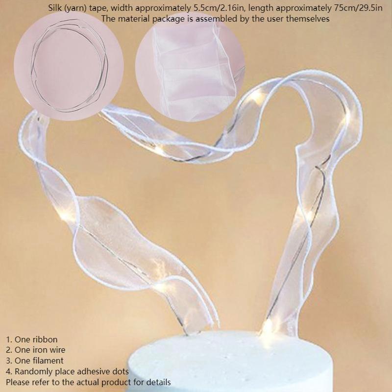 1PC Ribbon Birthday Party Cake Decoration White Gauze Ribbon Lamp Decoration Valentine's Day Party Decoration