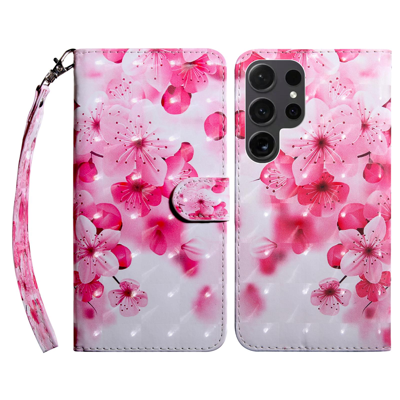 

For Samsung Galaxy S24 Ultra Case 3D Pattern Printing Leather Wallet Cover Red Flower