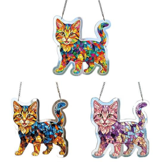 Cat Stained Glass Pendant with Easy Hang Style Suncatcher Acrylic Metal Chain Window