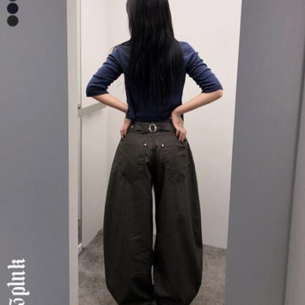 The Pink High Waist Stripe Back Buckle Wide Pants
