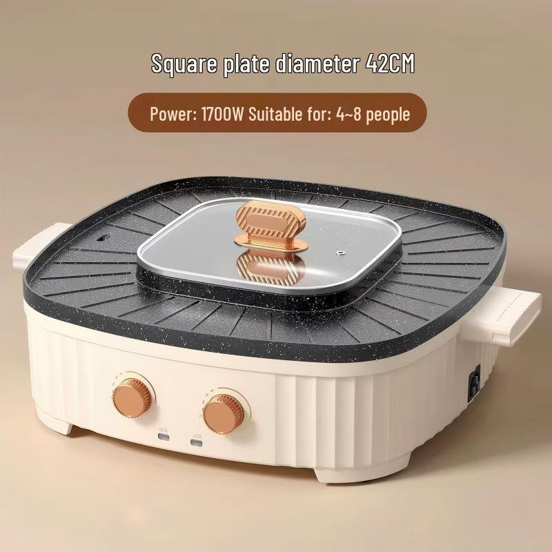 Panela Quente e Grelha Multifuncional Antiaderente - Grelhador Elétrico e Grelha Integrada
