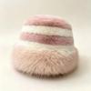 Wide Brim Fur Bucket Hat Faux Fur Striped Fisherman Cap Fashion Plush Hat  Winter