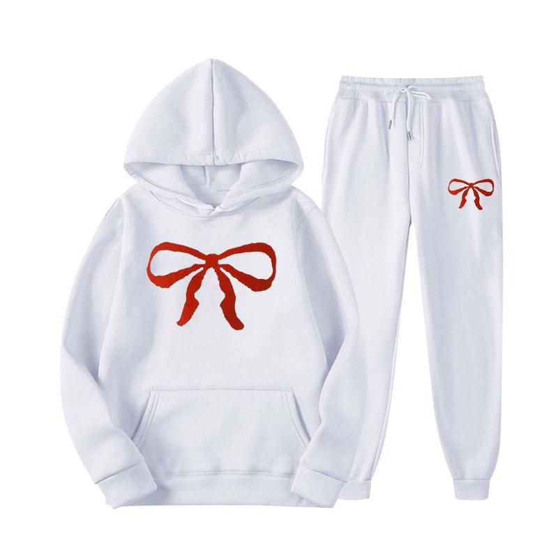 Unisex Casual Hoodie and Sweatpants Set - Loose Fit, Bowknot Printed