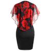 Plus Size Elegant Office Lady Rose Flower Print Cape Bodycon Knee Length Dress