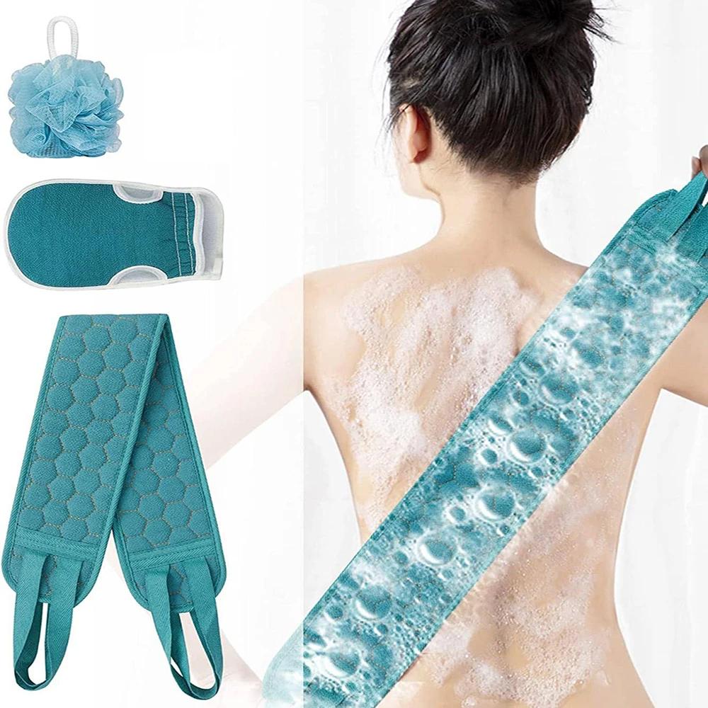 

3pcs Exfoliating Bath Towel Set, 3 in 1 Back Bath Scrubbing, Body Cleaning Washcloth, Soft Bath Glove, Shower Ball Loofah