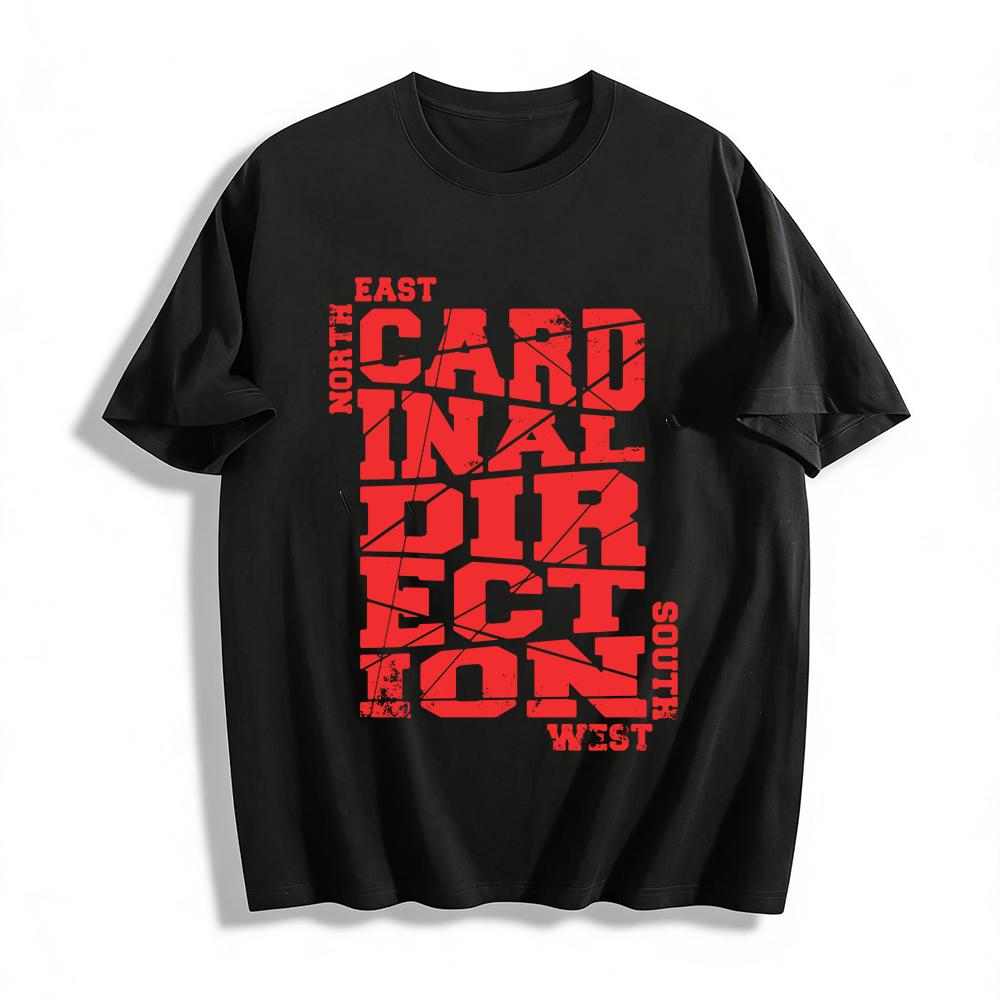 Vintage Cardinal Direction Graphic Tee Unisex Street Casual Top Pure cotton T-shirt XXS