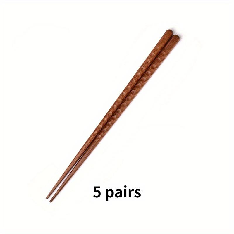 5 Pairs Japanese Hand-carved Tortoise-shell Line Chopsticks Solid Wood Pointed Chopsticks Kitchen Tableware Non-slip Wooden